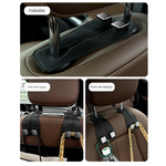 Grey Heavy Duty Car Headrest Hooks (Set of 4 Units) - PU Leather Seat Back Organizer Hangers