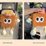 Black Cute Cartoon Car Trash Bin with Adjustable Strap - Water-Repellent Corduroy (19x24cm)