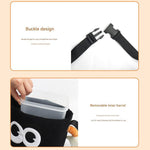 White Cute Cartoon Car Trash Bin with Adjustable Strap - Water-Repellent Corduroy (19x24cm)