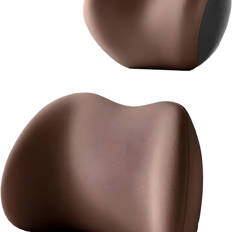 Brown Ergonomic Memory Foam Car Headrest & Lumbar Support Cushion Set - Driving Comfort Neck & Back Pillow