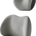 Grey Ergonomic Memory Foam Car Headrest & Lumbar Support Cushion Set - Driving Comfort Neck & Back Pillow