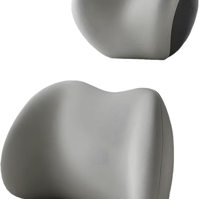 Grey Ergonomic Memory Foam Car Headrest & Lumbar Support Cushion Set - Driving Comfort Neck & Back Pillow
