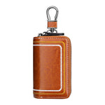 Brown Premium Genuine Leather Double Zipper Key Case - Car & House Key Organizer Pouch