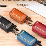 Brown Premium Genuine Leather Double Zipper Key Case - Car & House Key Organizer Pouch