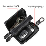 Blue Premium Genuine Leather Double Zipper Key Case - Car & House Key Organizer Pouch