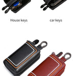 Blue Premium Genuine Leather Double Zipper Key Case - Car & House Key Organizer Pouch