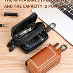 Red Premium Genuine Leather Double Zipper Key Case - Car & House Key Organizer Pouch