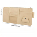 Red Premium Leather Car Sun Visor Organizer - Secure Zippered Storage Pouch with Card, Document & Eyewear Clip