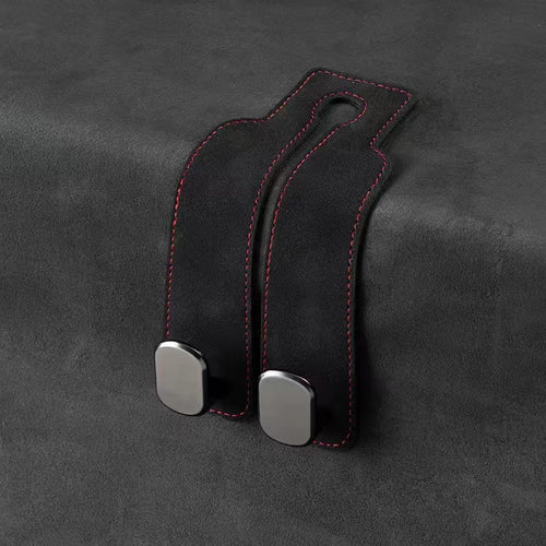 Black 4-Pack Car Seat Back Hooks – Hidden Suede Leather with Metal Hooks for Storage and Phone Stand