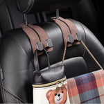 Black 4-Pack Car Seat Back Hooks – Hidden Suede Leather with Metal Hooks for Storage and Phone Stand