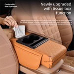 Beige Car Central Armrest Box Raiser Pad with Cup Holder, Tissue Box & Phone Storage – 4-in-1 Multi-Functional Design