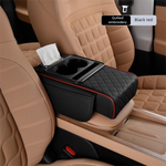 Black and red Car Central Armrest Box Raiser Pad with Cup Holder, Tissue Box & Phone Storage – 4-in-1 Multi-Functional Design