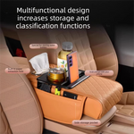 Black and red Car Central Armrest Box Raiser Pad with Cup Holder, Tissue Box & Phone Storage – 4-in-1 Multi-Functional Design