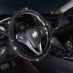 Champagne colour 7-Piece Car Interior Decoration Set – Crystal Rhinestone Steering Wheel Cover, Gear Shift Cover, Seat Belt Pads, Cup Coasters & Ignition Switch Cover