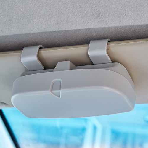 Car Sun Visor Glasses Case — Clip-On Hard Shell Sunglasses Holder, Universal Fit, Grey