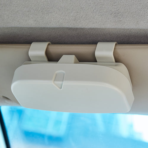 Car Sun Visor Glasses Case — Clip-On Hard Shell Sunglasses Holder, Universal Fit, Beige