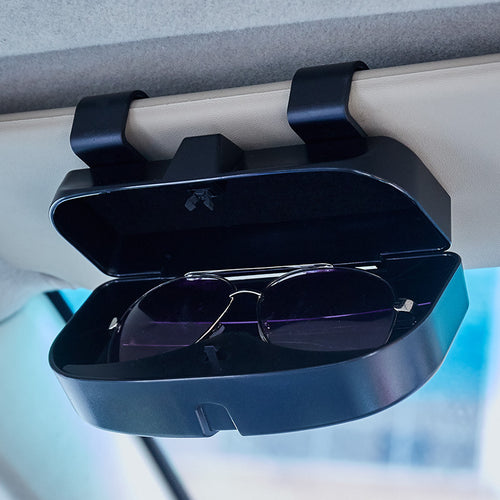 Car Sun Visor Glasses Case — Clip-On Hard Shell Sunglasses Holder, Universal Fit, Black