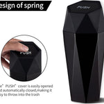 550ML Black Car Trash Can with Automatic Rebound Lid & Diamond Design - Portable Waste Bin and Odour Proof Storage, Easy to Clean for Office Home Car Center Console