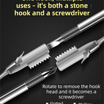 Multifunctional Car Tire Stone Remover Hook with Storage Bag, Zinc Alloy 4-Head Pick & Tire Brush – 28cm Stainless Steel Cleaning Tool Built-In Screwdriver and Emergency Window Breaker