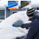 27" Car Snow Brush and Ice Scraper – 2-in-1 Detachable Car Windshield Winter Clearing Tool with Soft Foam Grip & Paint-Safe Scraping Chutes for Cars, Trucks, SUVs (Heavy Duty ABS, Thickened Nylon Brush, Blue)
