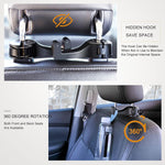 4 Pack Black Car Headrest Hook with Phone Holder for Purses Bags and 4-6.5 Inch Smartphones, Universal 360 Rotation Back Seat Storage Hook and Mobile Stand