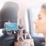 4 Pack Gold Car Headrest Hook with Phone Holder for Purses Bags and 4-6.5 Inch Smartphones, Universal 360 Rotation Back Seat Storage Hook and Mobile Stand