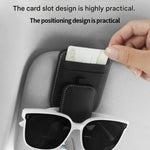 Black Car Sun Visor Eyeglasses Holder Magnetic Glasses Clip with Card Storage Multifunction Auto Sunglasses Organizer PVC Leather Interior Accessory