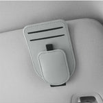 Grey Car Sun Visor Eyeglasses Holder Magnetic Glasses Clip with Card Storage Multifunction Auto Sunglasses Organizer PVC Leather Interior Accessory