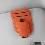 Orange Car Sun Visor Eyeglasses Holder Magnetic Glasses Clip with Card Storage Multifunction Auto Sunglasses Organizer PVC Leather Interior Accessory