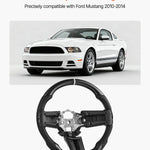 Steering Wheel for 2010-2014 Ford Mustang, Carbon Fiber Steering Wheel D-Shaped Flat-Bottom, Leather Grip with Non-Slip Texture & Precise Stitching, Accessories Replacement for Mustang, Black